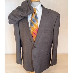 Caravelli 2pc Suit 48R Pants 38 x 32 Brown Blue Windowpane  Jacket Sport Coat